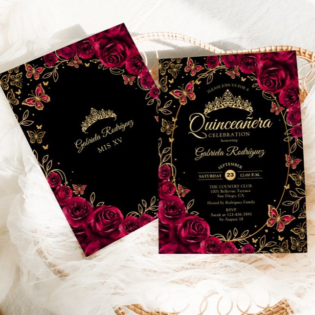 Convite Quinceanera Dourada Preta (Criador carregado)