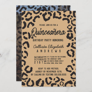 Convite Quinceañera Dourada Preta Cheetah Leopard