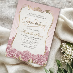 Convite Quinceañera Dourada Rosa Esmagada