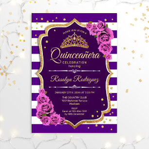 Convite Quinceanera - Dourada roxa