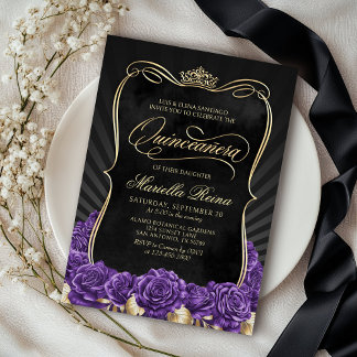 Convite Quinceañera Dourada Roxa