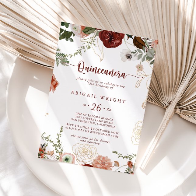 Convite Quinceañera Dourada Rústica Colorida (Criador carregado)