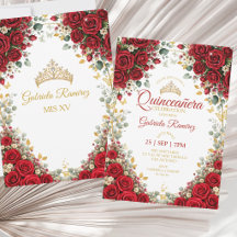 Quinceañera Dourada Vermelha Borboletas Rosas Tiar