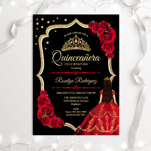 Convite Quinceanera Dourada Vermelha Negra