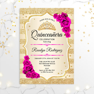 Convite Quinceanera - Douradas Listras Rosa