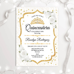 Convite Quinceanera - Dourado branco