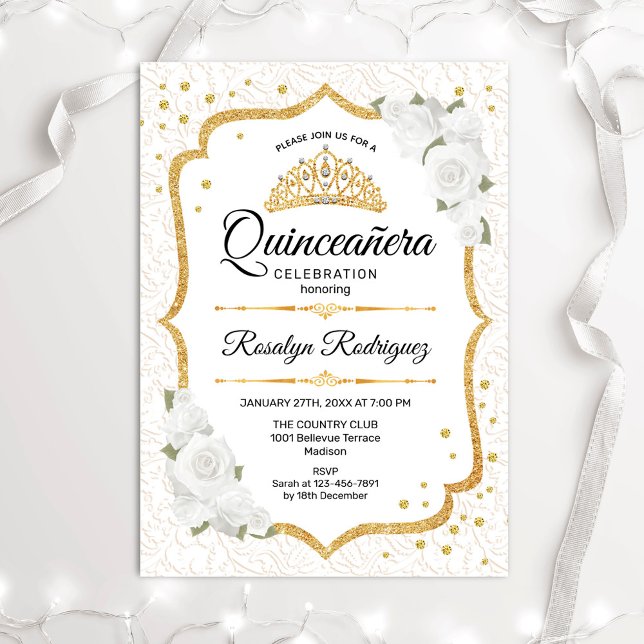Convite Quinceanera - Dourado branco (Criador carregado)