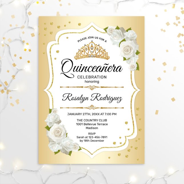Convite Quinceanera - Dourado branco (Criador carregado)