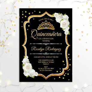 Convite Quinceanera - Dourado branco preto
