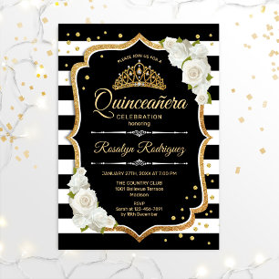 Convite Quinceanera - Dourado branco preto
