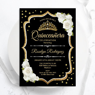 Convite Quinceanera - Dourado branco preto