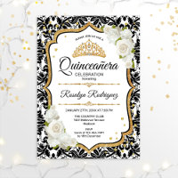 Quinceanera - Dourado Damasco Preto Branco