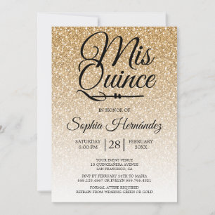 Convite Quinceañera Dourado Glitter Aniversário de 15 anos