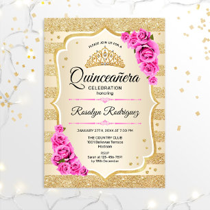 Convite Quinceanera - Dourado Pink Pastel