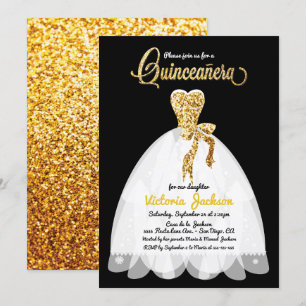 Convite Quinceañera, Dourado preto-e-branco