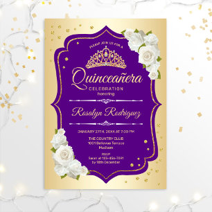 Convite Quinceanera - Dourado Roxo