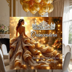 Convite Quinceanera Dourado Vestido Prata Tiara Aniversári