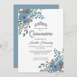 Convite Quinceanera Dusty Blue Floral