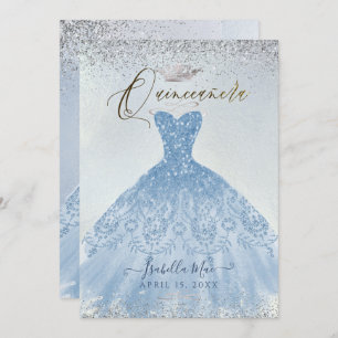 Convite Quinceanera Dusty Blue+Silver Glitter