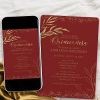 Quinceanera e Folha Vermelha e Dourada