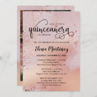 Quinceanera e Rosa Elegante em Massa Foto Dourada