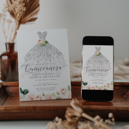 Convite Quinceañera Elegante 15 de Vestido Floral