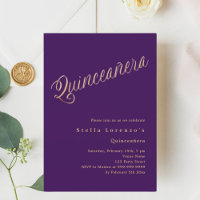 Quinceanera elegante com dourado roxo
