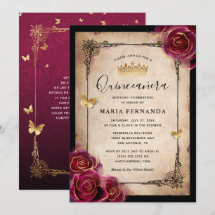Convite Quinceanera Elegante de Aquarela Rosa Dourada