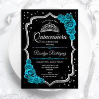Quinceanera Elegante de Prata Negra Teal