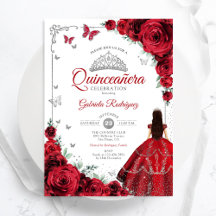 Quinceanera Elegante de Rosas vermelhas Quadradas