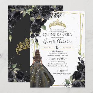 Convite Quinceanera Elegante de sotaque Dourado Floral Pre
