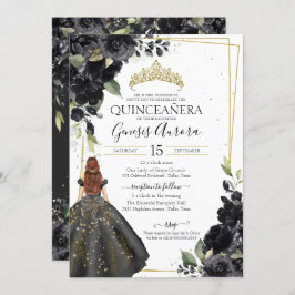 Convite Quinceanera Elegante de sotaque Dourado Floral Pre