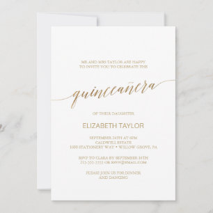 Convite Quinceañera Elegante Dourada Calliografia