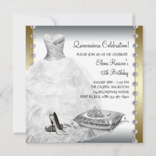 Convite Quinceanera Elegante Dourada e Branca