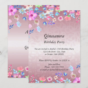 Convite Quinceanera Elegante e festa de aniversário rosa m