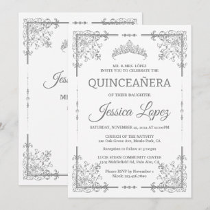 Convite Quinceanera Elegante Luxurista e Cinza
