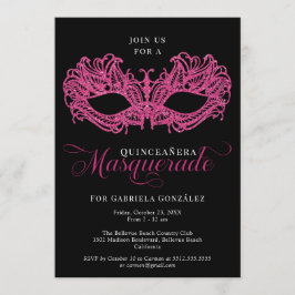 Convite Quinceanera Elegante Mascarada Rosa