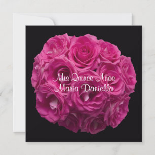 Convite Quinceanera Elegante rosa Buquê a preto