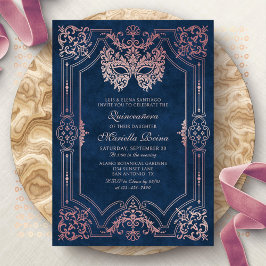 Convite Quinceanera Elegante rosa mascarada Máscara