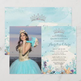 Convite Quinceañera embaixo da praia do mar Foto
