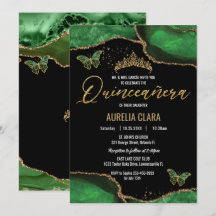 Quinceañera Emerald Green Agate Butterflies