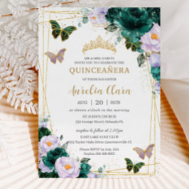 Convite Quinceañera Emerald Green - Borboleta Floral