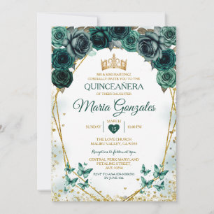 Convite Quinceañera Emerald Green Borboleta Mexicana
