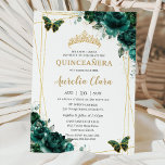 Convite Quinceañera Emerald Green Borboletas Florais Tiara<br><div class="desc">Personalize este adorável convite da quinceañera com uma redação simples e rápida,  basta pressionar o botão personalizá-lo para reorganizar e formatar o estilo e a colocação do texto. Itens correspondentes disponíveis no repositório! c) O Feliz Cat Studio</div>