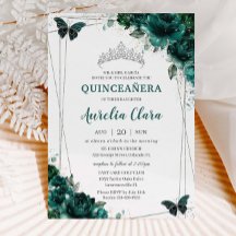 Quinceañera Emerald Green Borboletas Florais Tiara