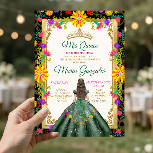 Convite Quinceanera Emerald Green Coloride Flower Birthday