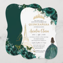 Quinceañera Emerald Green Floral Paris Dourada Cro