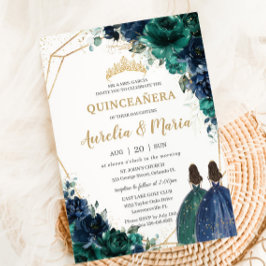 Convite Quinceañera Emerald Green Marinho Gêmeas Azuis