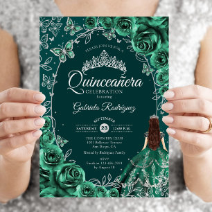 Convite Quinceanera Emerald Green Silver