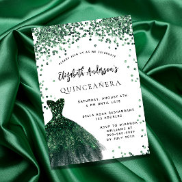 Convite Quinceanera emerald green vestido branco